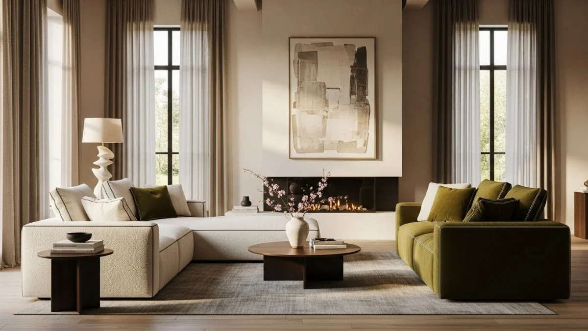 Sofa nguyên bộ cho chung cư thiết kế hiện đại, màu xám nhạt