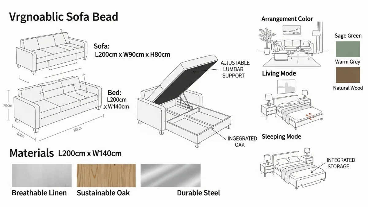 Sofa bed thông minh có hộc kéo và bàn trà gập gọn cho không gian nhỏ
