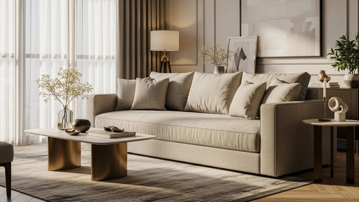 Ghế sofa da cao cấp màu cam đất cho phòng khách hiện đại tại HCM