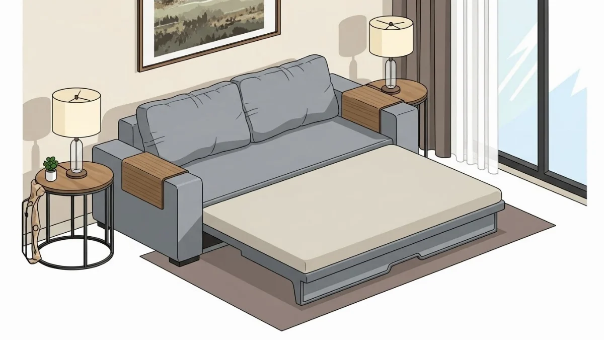Sofa bed kéo ra gấp gọn màu xanh dương đậm cơ chế thông minh cho chung cư