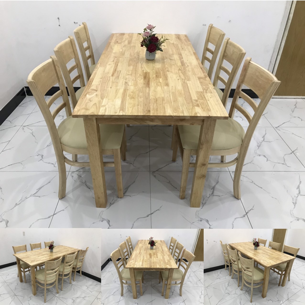 BỘ BÀN ĂN CA BIN 6 GHẾ MÀU GỖ TỰ NHIÊN​​​​​​​ 