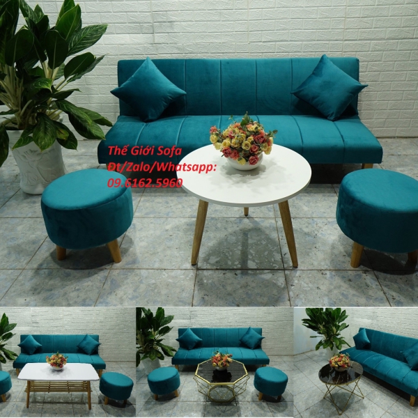  BỘ GHẾ SOFA BED XANH NHUNG CỔ VỊT​​​​​​​ 