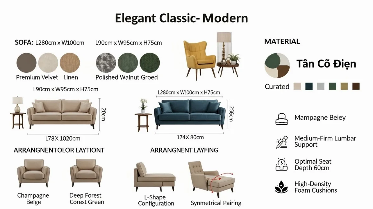 Thiết kế nội thất tân cổ điển với sofa xanh sang trọng