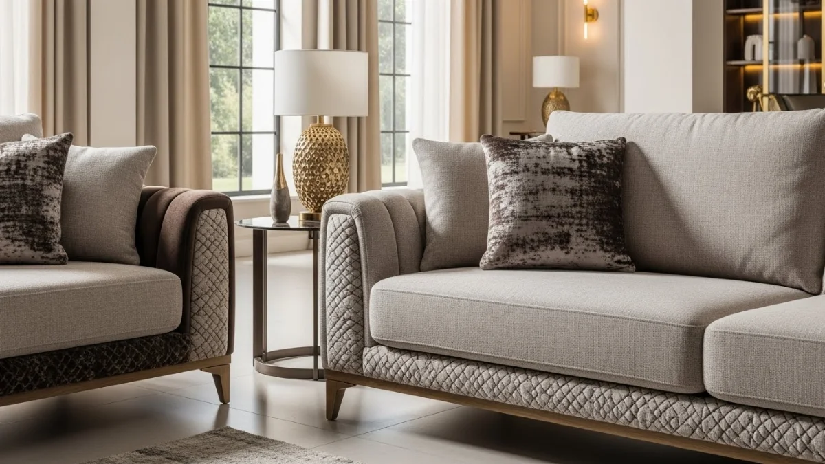 Sofa da nguyên bộ cao cấp màu kem sang trọng cho biệt thự hiện đại