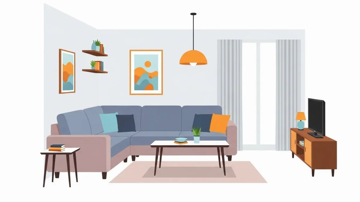 Sofa góc L với thiết kế tối giản, chất liệu vải màu be