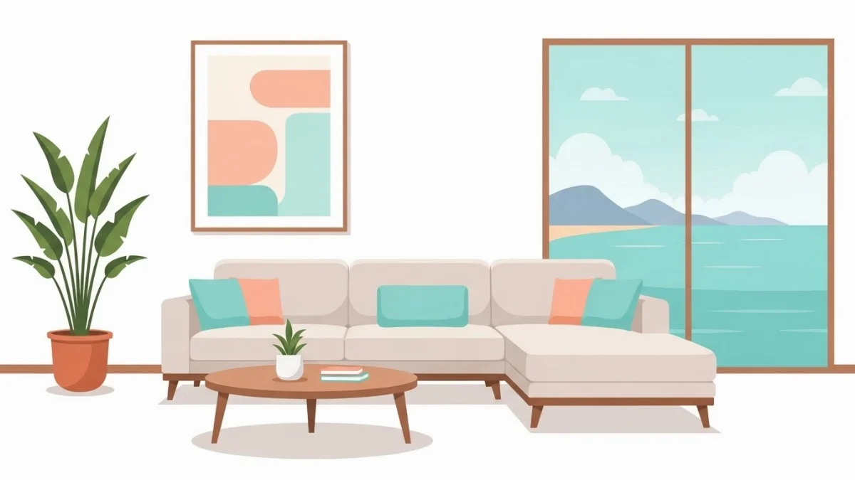 Hình ảnh sofa góc L bọc da màu nâu đất sang trọng cho phòng khách