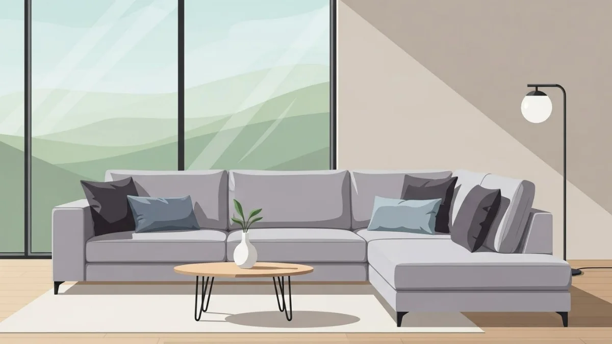 Sofa góc L nội địa bọc vải màu xám hiện đại