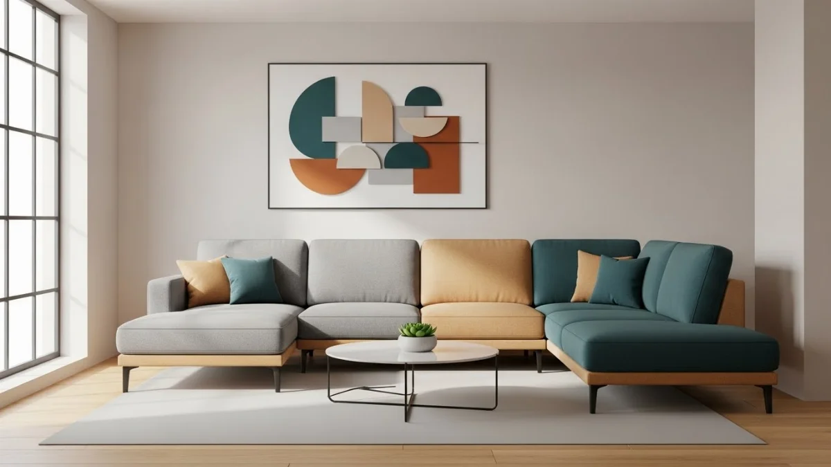 Sofa góc L bọc da cao cấp màu nâu trầm sang trọng cho phòng khách