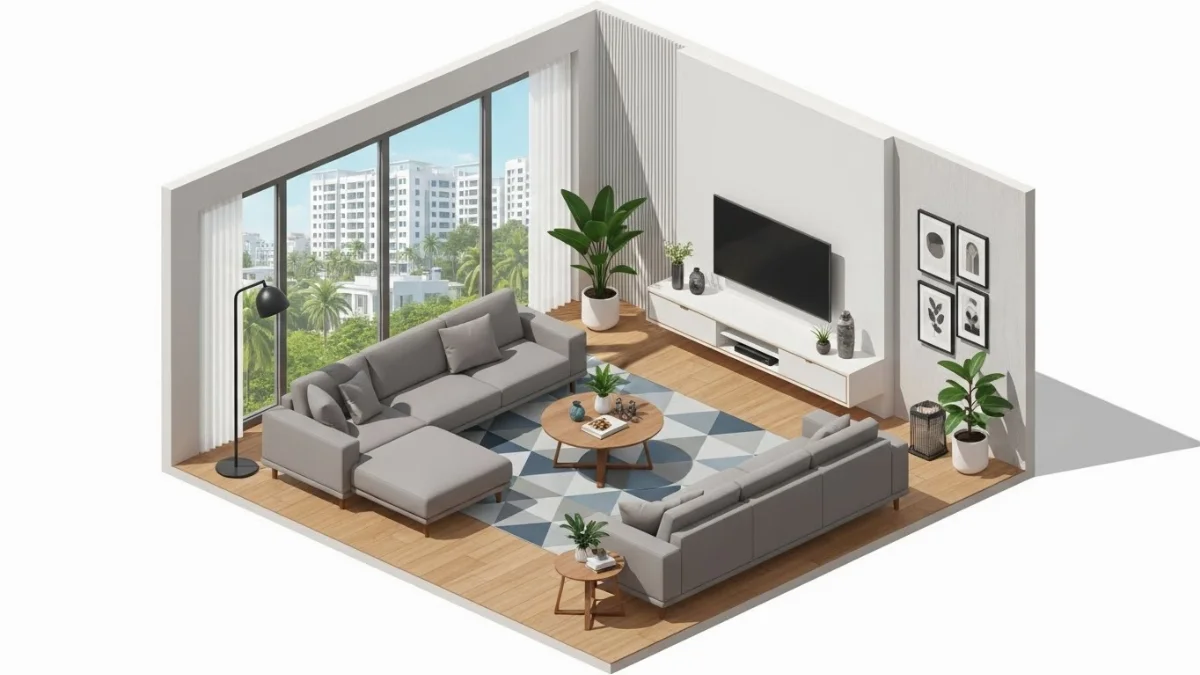 Sofa góc L màu xám hiện đại, phù hợp phòng khách căn hộ