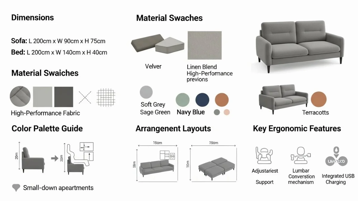 Sofa bed thông minh thiết kế đơn giản, màu xanh denim thanh lịch