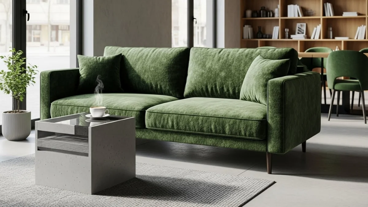 Sofa đơn hiện đại màu xanh cho không gian quán cafe trẻ trung