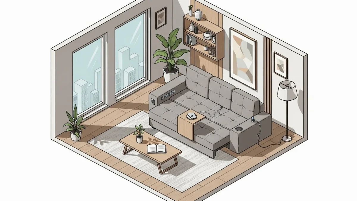 Sofa bed thông minh phong cách tối giản màu kem, tiết kiệm không gian