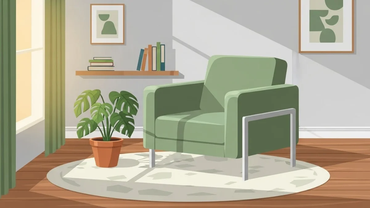 Ghế sofa đơn màu xám hiện đại cho góc đọc sách phòng ngủ