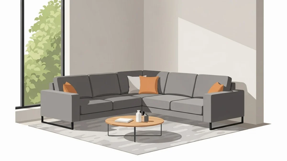Kích thước sofa góc L nhỏ gọn màu kem phù hợp với phòng khách căn hộ hẹp