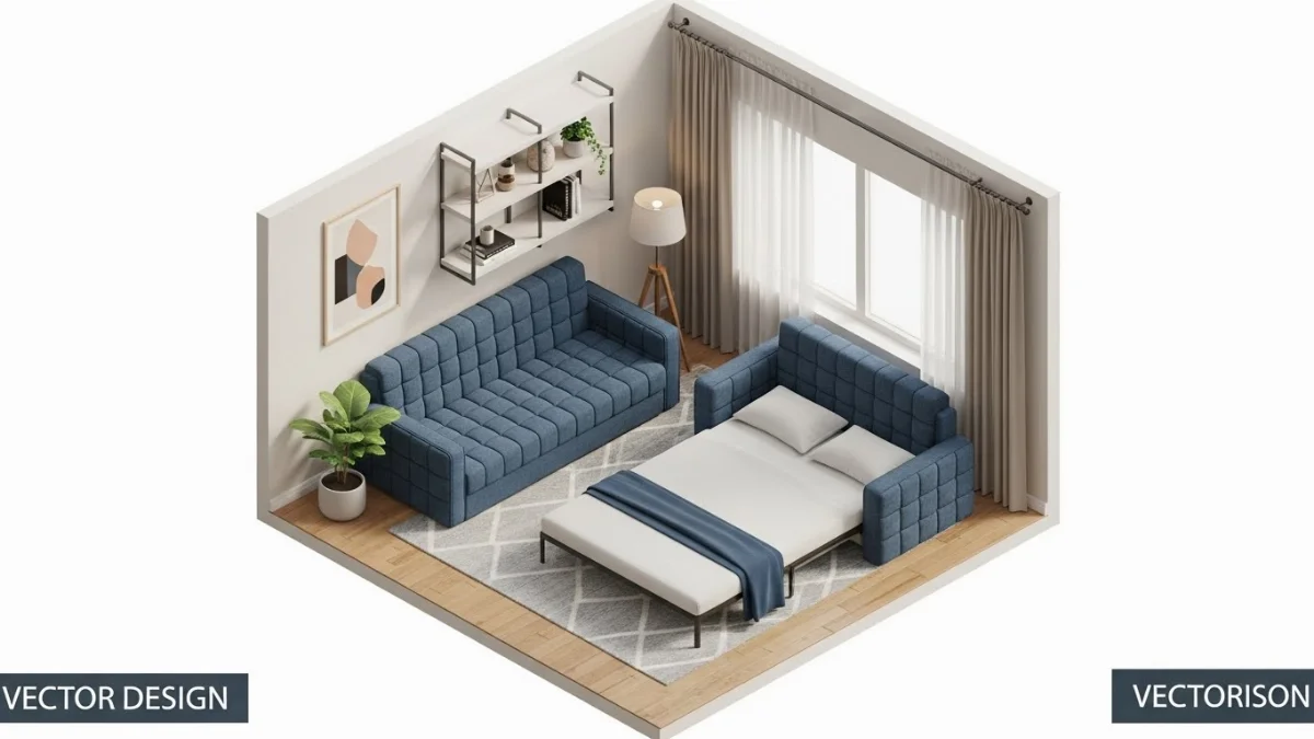 Sofa bed màu xanh nước biển hiện đại cho căn hộ nhỏ