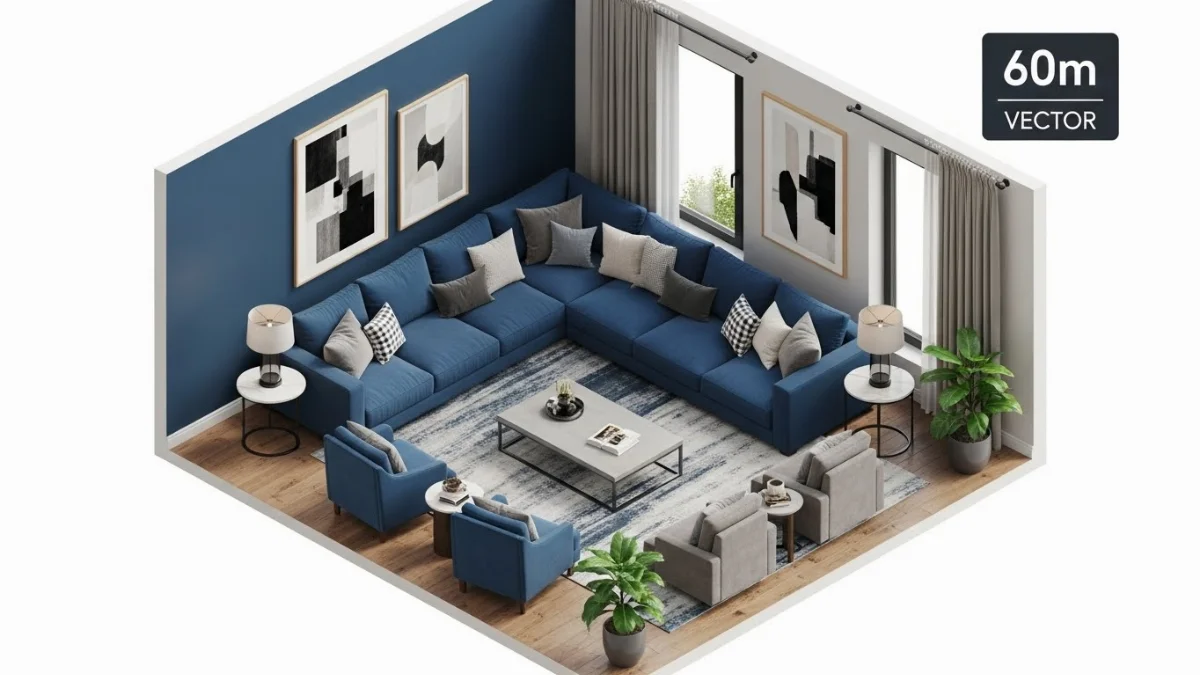 Bộ sofa chữ U cỡ lớn màu trắng kem bọc vải cho phòng khách sang trọng