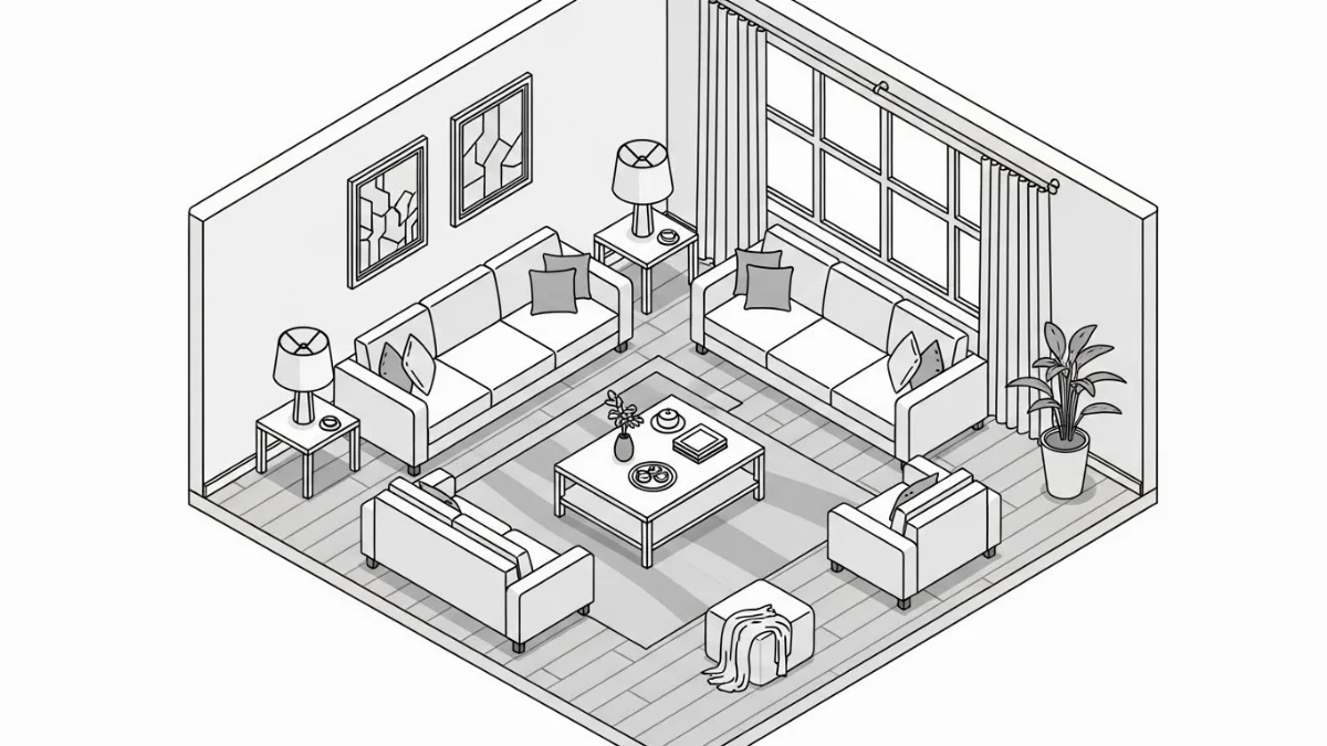 Thiết kế phòng khách với cách phối bàn trà thảm sofa nguyên bộ tinh tế