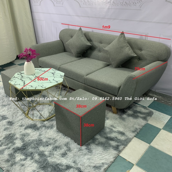 BỘ BÀN GHẾ SOFA BĂNG TAY CONG MỚI XÁM GHI ĐEN​​​​​​​ 