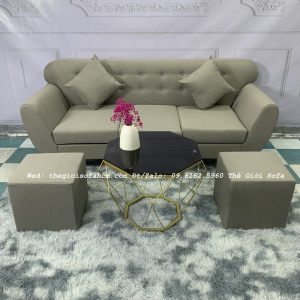 BỘ GHẾ SOFA BĂNG TAY CONG XÁM BE VẢI BỐ​​​​​​​ 