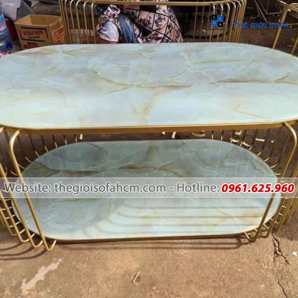 BÀN TRÀ SOFA HÌNH OVAN 2 MẶT KÍNH CƯỜNG LỰC​​​​​​​ 