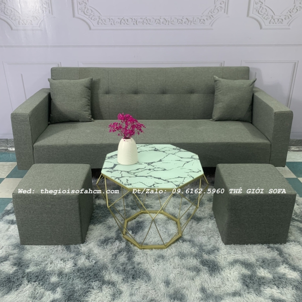 BỘ BÀN GHẾ SOFA BED TAY VỊN XÁM GHI ĐEN GIÁ RẺ​​​​​​​ 
