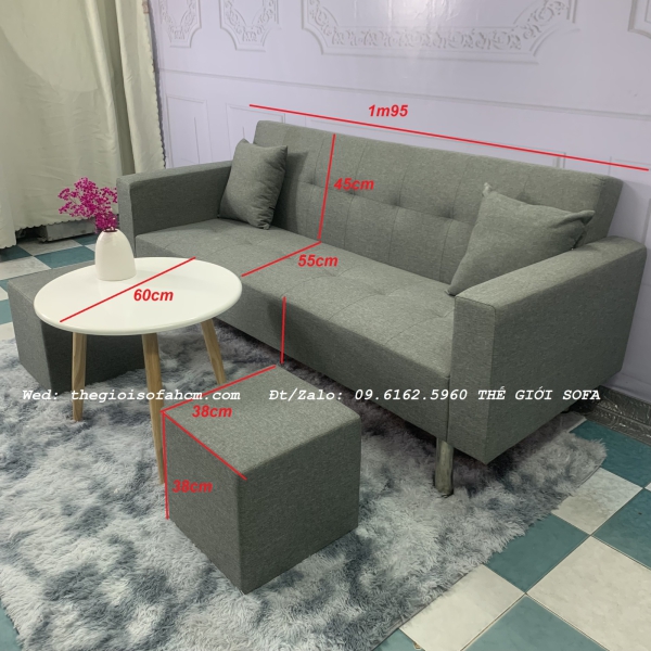 BỘ BÀN GHẾ SOFA BED TAY VỊN XÁM GHI ĐEN GIÁ RẺ​​​​​​​ 
