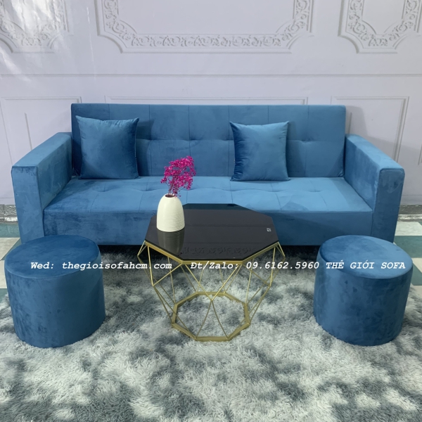 BỘ BÀN GHẾ SOFA BED TAY VỊN XANH NHUNG GIÁ RẺ​​​​​​​ 