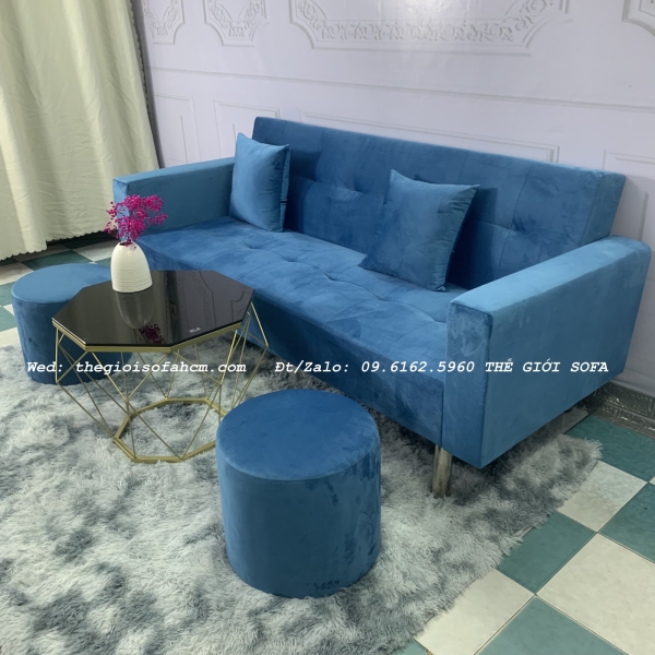 BỘ BÀN GHẾ SOFA BED TAY VỊN XANH NHUNG GIÁ RẺ​​​​​​​ 