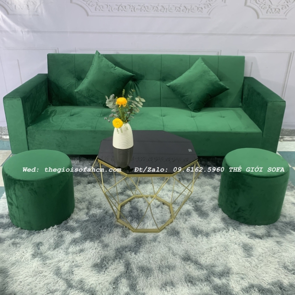 BỘ BÀN GHẾ SOFA BED TAY VỊN XANH RÊU NHUNG GIÁ RẺ​​​​​​​ 