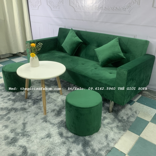 BỘ BÀN GHẾ SOFA BED TAY VỊN XANH RÊU NHUNG GIÁ RẺ​​​​​​​ 