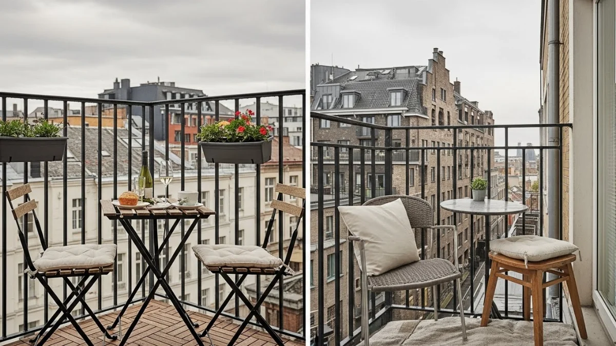 Sofa đơn nhỏ gọn đặt trên ban công với cây xanh