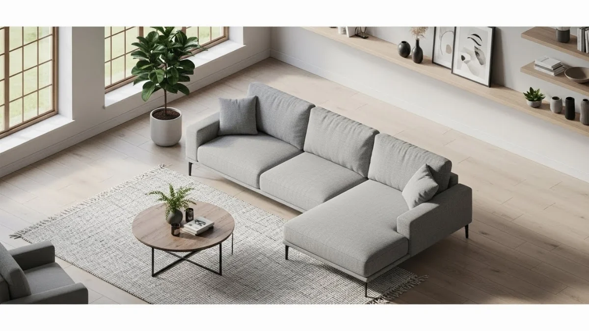 Sofa góc L da màu nâu sang trọng cho phòng khách biệt thự Hồ Chí Minh