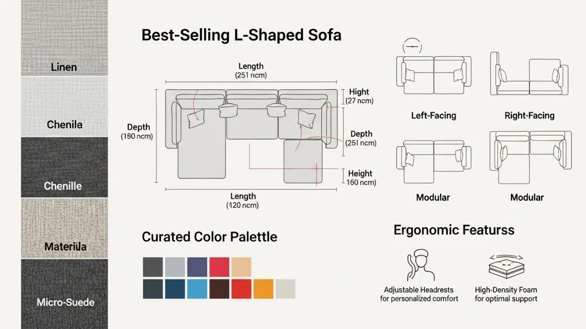 Sofa góc L phong cách Scandinavian với chân gỗ tự nhiên, màu sắc tươi sáng