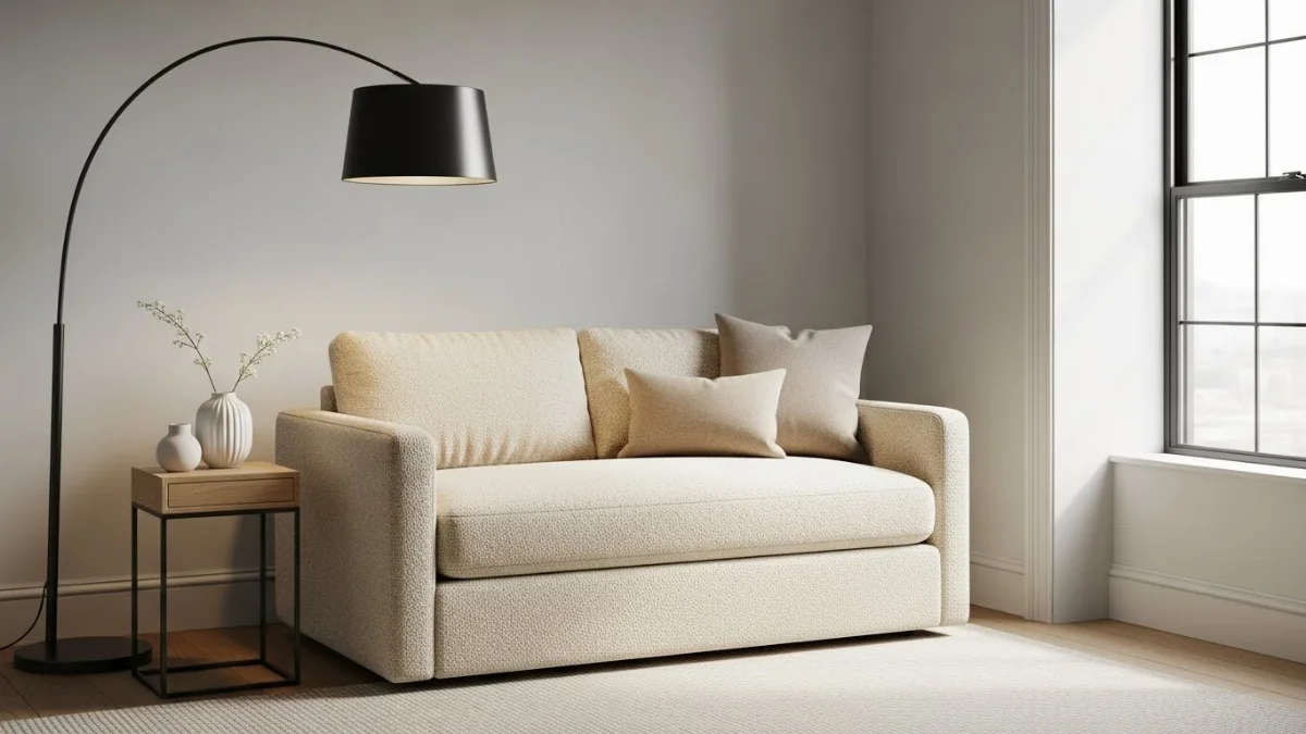 Sofa đơn màu be êm ái tạo không gian thư giãn phòng ngủ