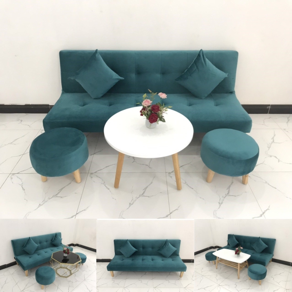 BỘ GHẾ SOFA BED MÀU XANH NHUNG CỔ VỊT​​​​​​​ 