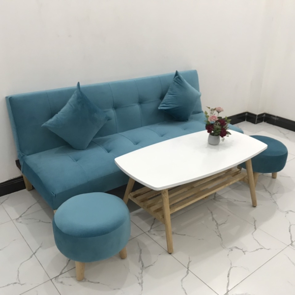 BỘ BÀN GHẾ SOFA BED MÀU XANH NHUNG​​​​​​​ 