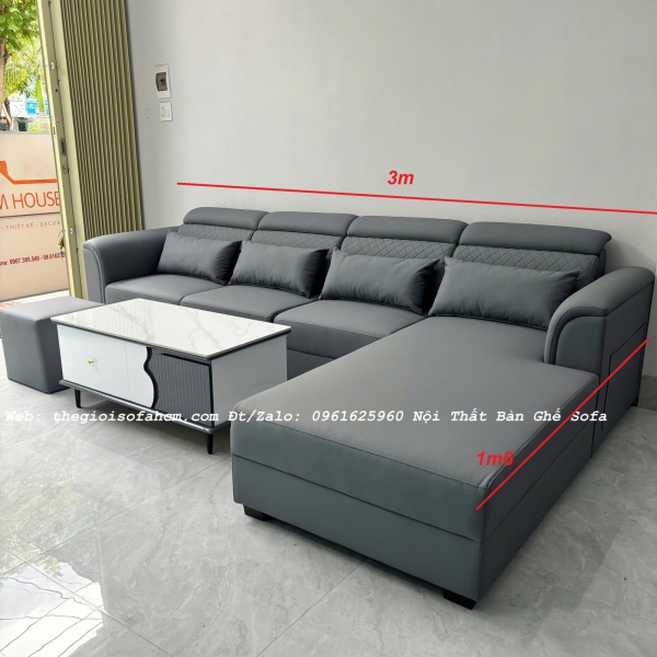 BỘ GHẾ SOFA GÓC L DÀI 3M X 1M6 BỌC DA CHỐNG TRẦY CAO CẤP​​​​​​​ 