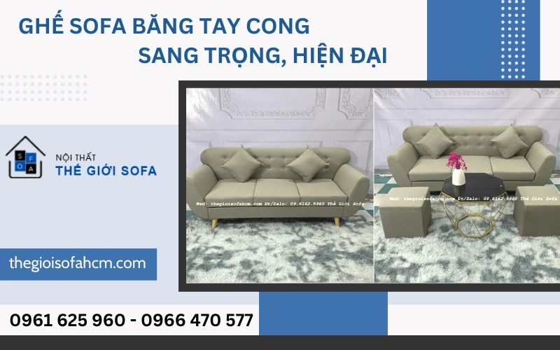 sofa băng tay cong