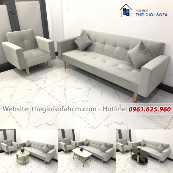 NGUYÊN SET GHẾ DÀI VÀ GHẾ ĐƠN BED TAY VỊN XÁM​​​​​​​ 