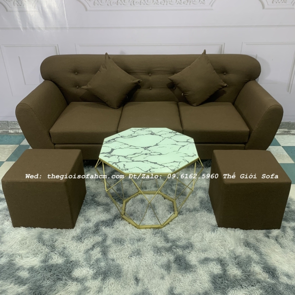 BỘ BÀN GHẾ SOFA BĂNG TAY CONG MỚI MÀU NÂU​​​​​​​ 