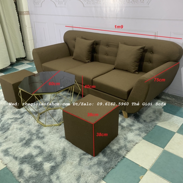 BỘ BÀN GHẾ SOFA BĂNG TAY CONG MỚI MÀU NÂU​​​​​​​ 