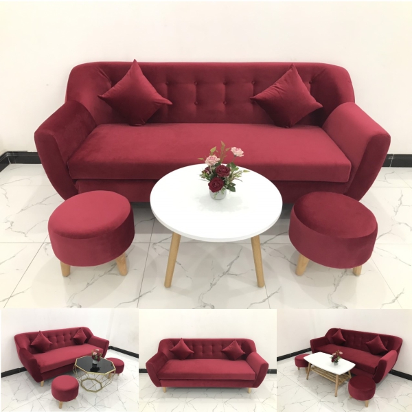 BỘ GHẾ SOFA BĂNG MÀU ĐỎ ĐÔ NHUNG​​​​​​​ 