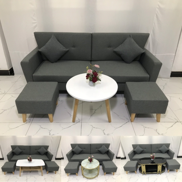 BỘ BÀN GHẾ SOFA BĂNG XÁM GHI ĐEN NỆM RỜI​​​​​​​ 