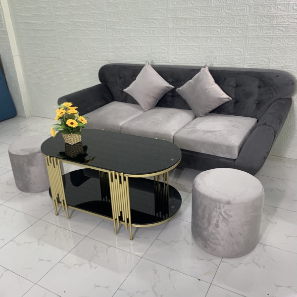 BỘ GHẾ SOFA BĂNG TAY CONG PHỐI MÀU VẢI NHUNG​​​​​​​ 