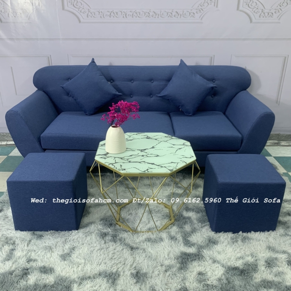 BỘ BÀN GHẾ SOFA BĂNG TAY CONG XANH MỚI​​​​​​​ 