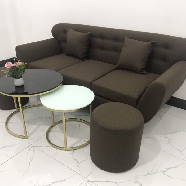 BỘ GHẾ SOFA BĂNG MÀU NÂU VẢI BỐ​​​​​​​ 