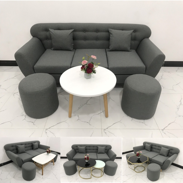 BỘ BÀN GHẾ SOFA BĂNG TAY CONG XÁM GHI ĐEN​​​​​​​ 