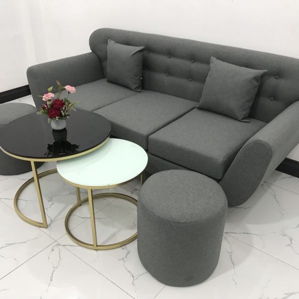 BỘ BÀN GHẾ SOFA BĂNG TAY CONG XÁM GHI ĐEN​​​​​​​ 