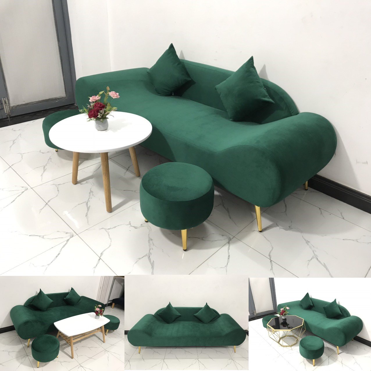  BỘ BÀN GHẾ SOFA BĂNG THUYỀN XANH RÊU​​​​​​​ 