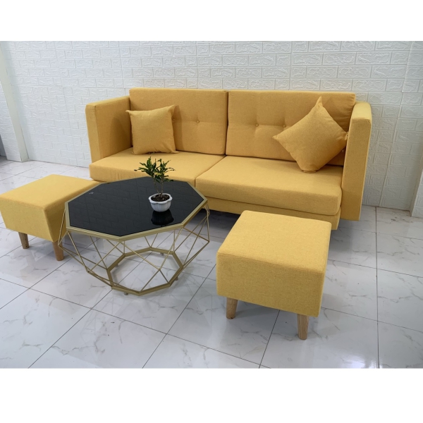 SOFA BĂNG NỆM RỜI MÀU VÀNG VẢI BỐ​​​​​​​ 